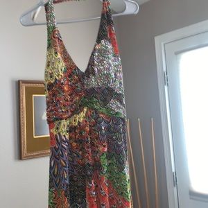 Beautiful Peacock-pattern Full-Length Halter dress!